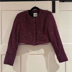 Zara‎ Women's Pink and Black Checkered Blazer